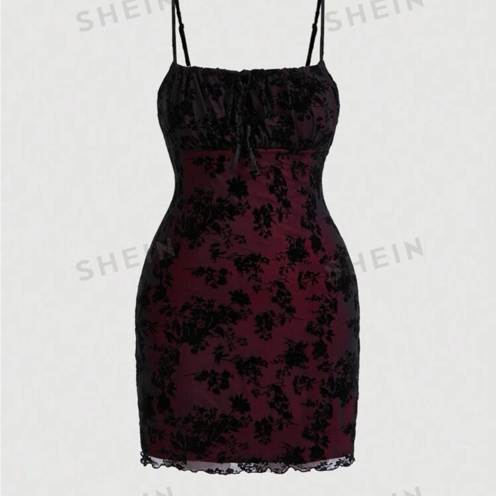 Floral print velvet cami dress